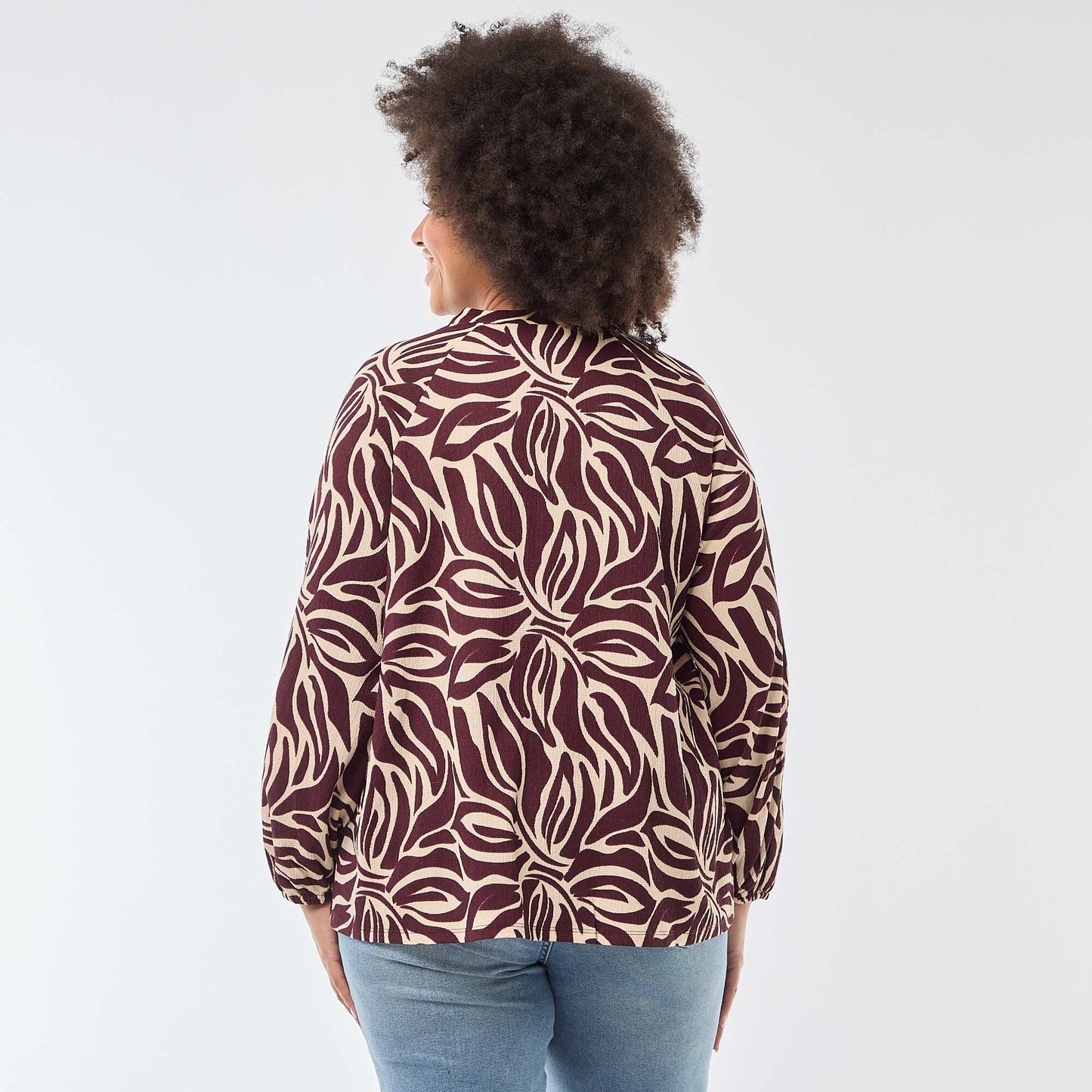 Blusa estampada con cuello en pico ROJO