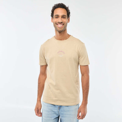 Camiseta de cuello redondo y manga corta estampada BEIGE