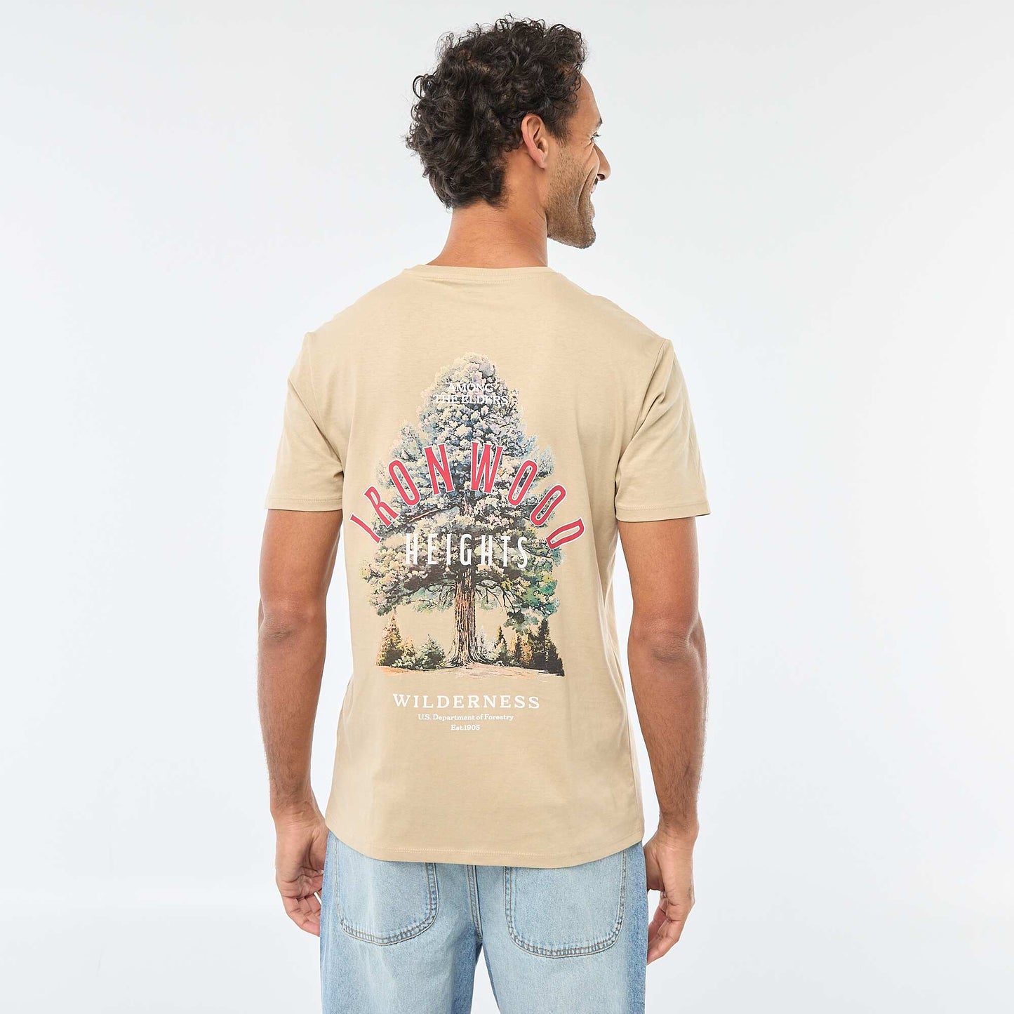 Camiseta de cuello redondo y manga corta estampada BEIGE