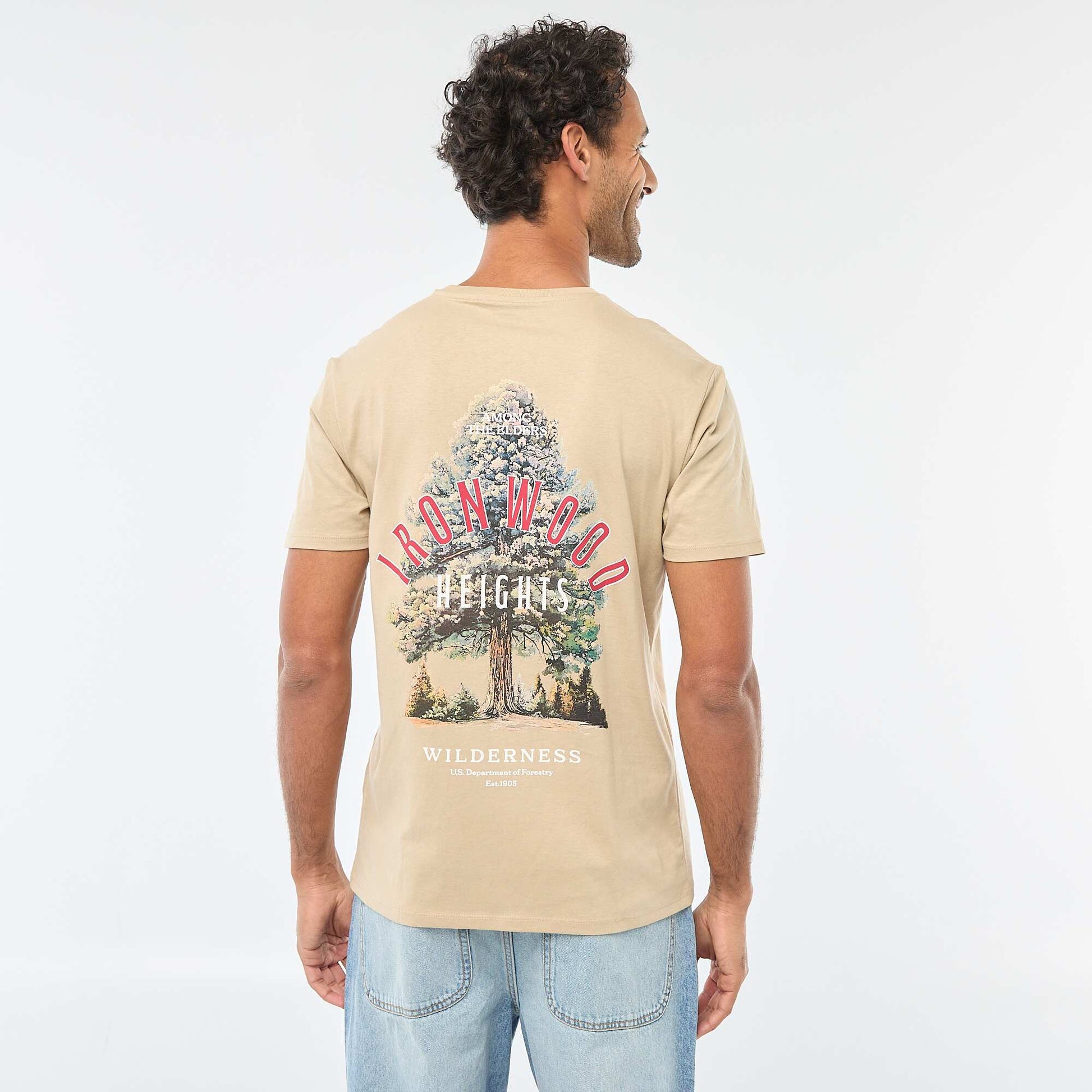 Camiseta de cuello redondo y manga corta estampada BEIGE