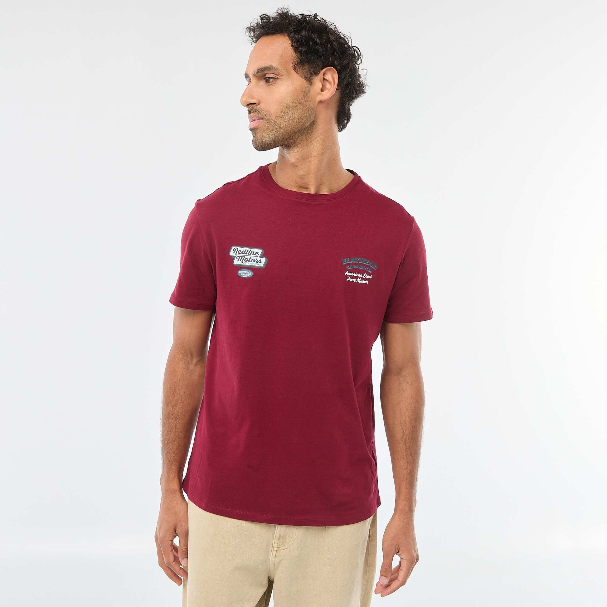 Camiseta de cuello redondo y manga corta estampada ROJO