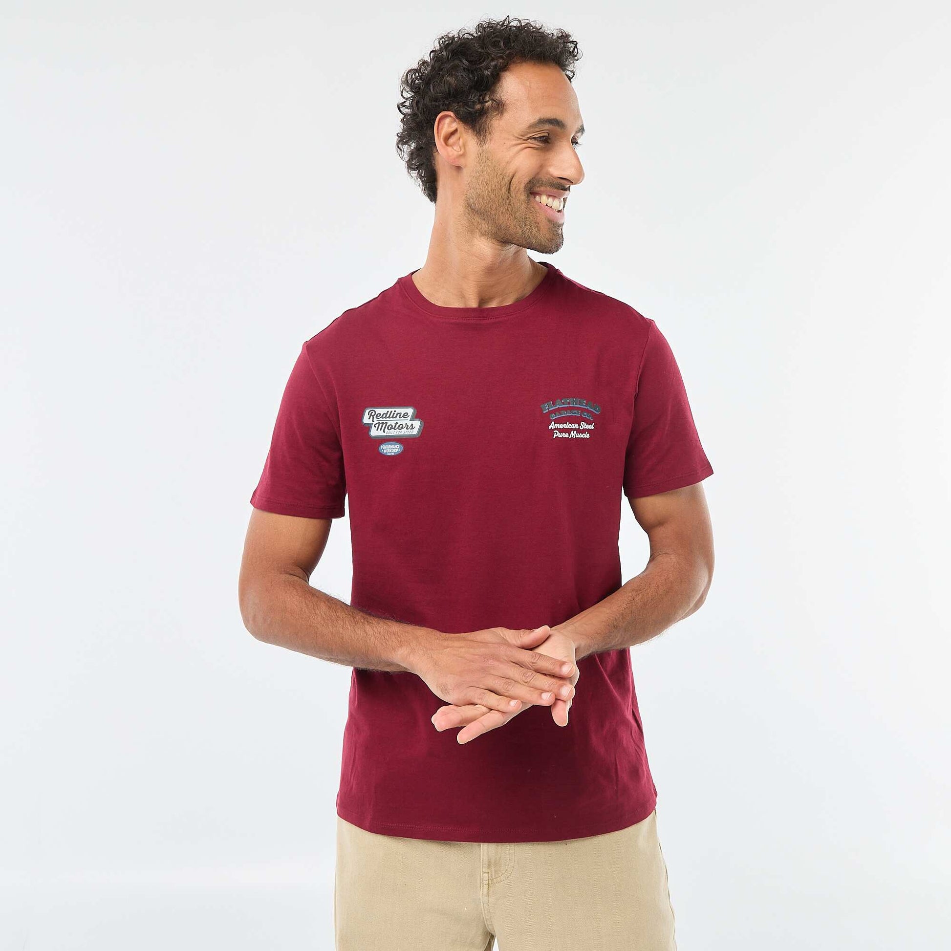 Camiseta de cuello redondo y manga corta estampada ROJO