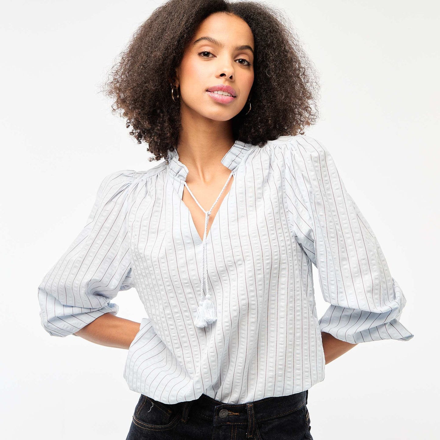 Blusa de manga larga estampado de cuadros AZUL
