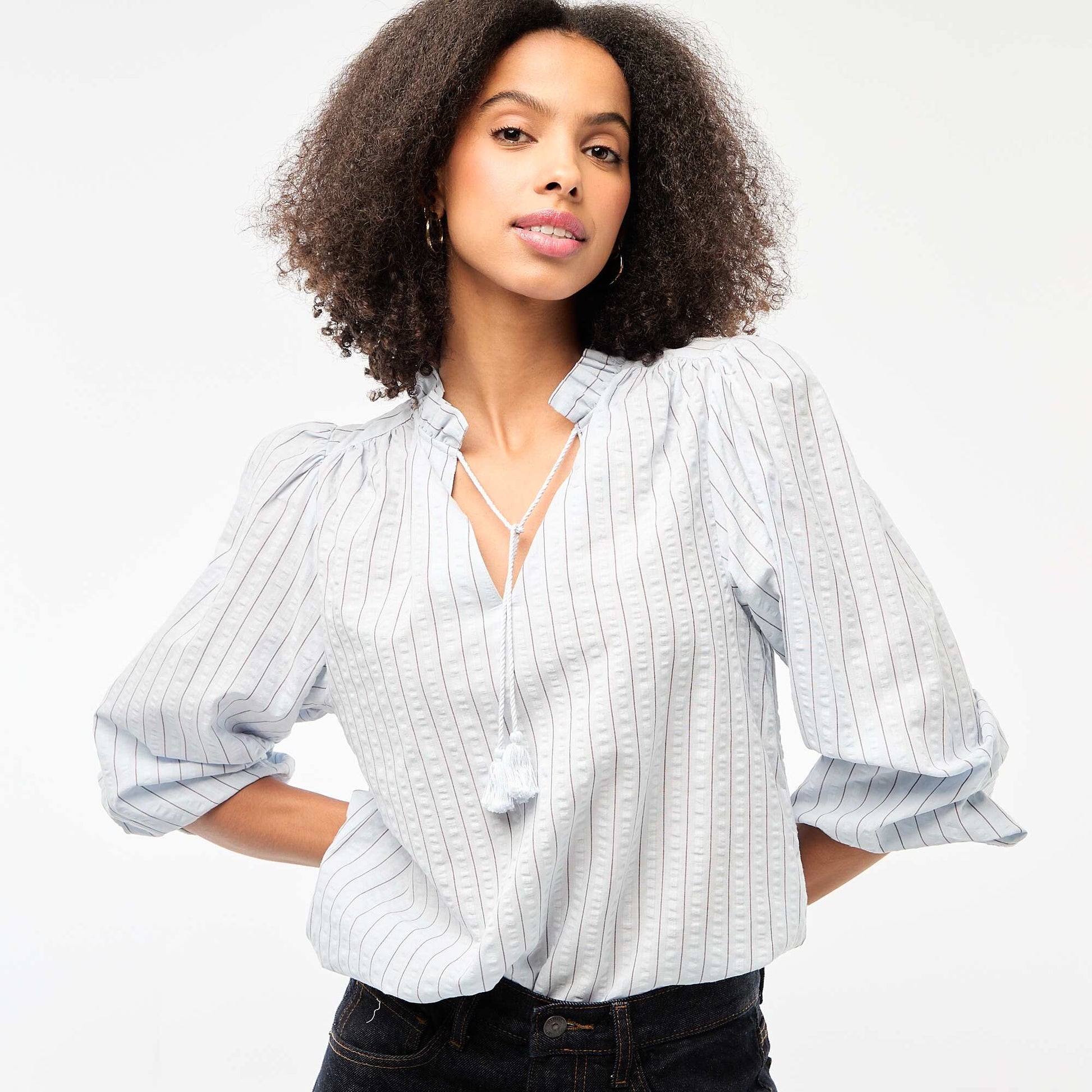 Blusa de manga larga estampado de cuadros AZUL