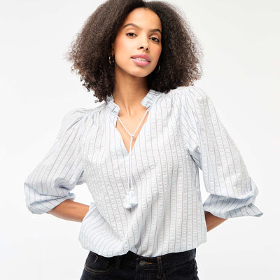 Blusa de manga larga estampado de cuadros AZUL