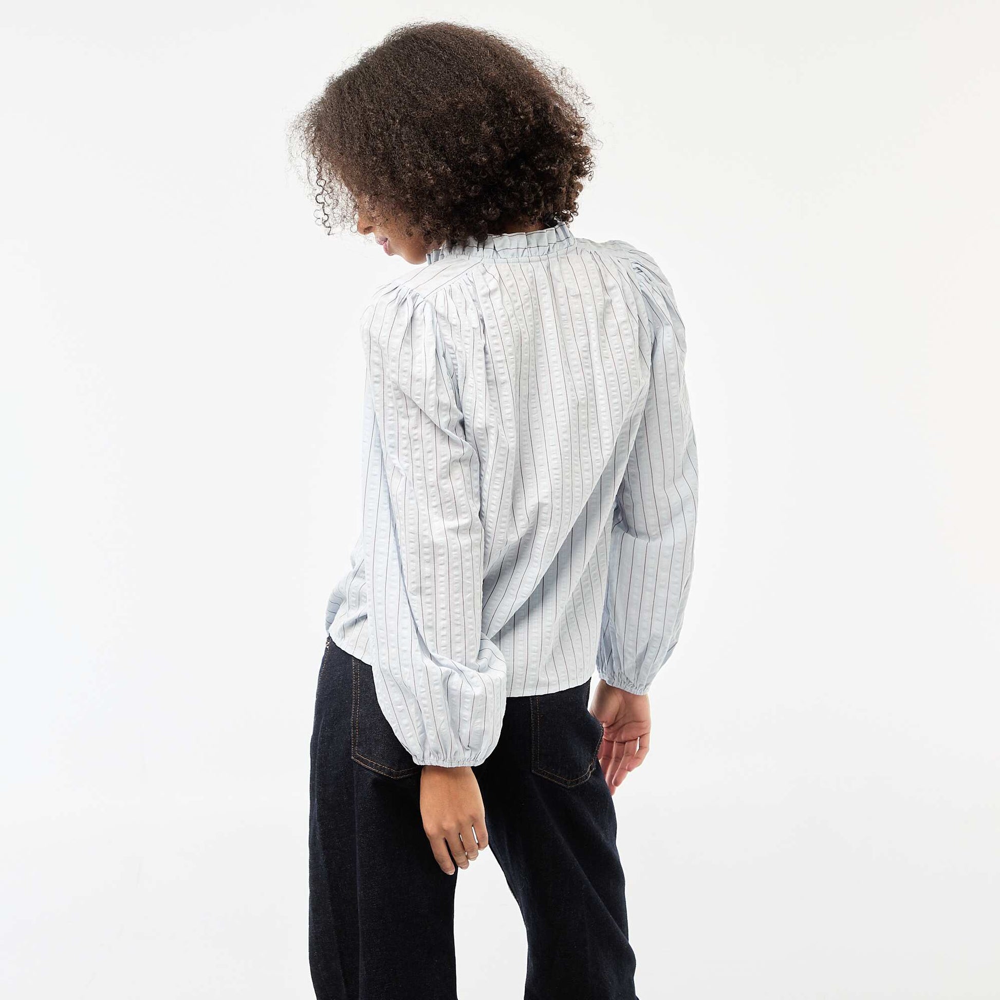 Blusa de manga larga estampado de cuadros AZUL