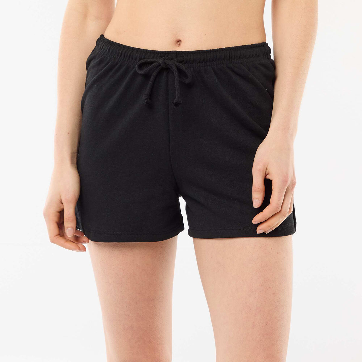 Pantalón corto en algodón liso con cordón NEGRO