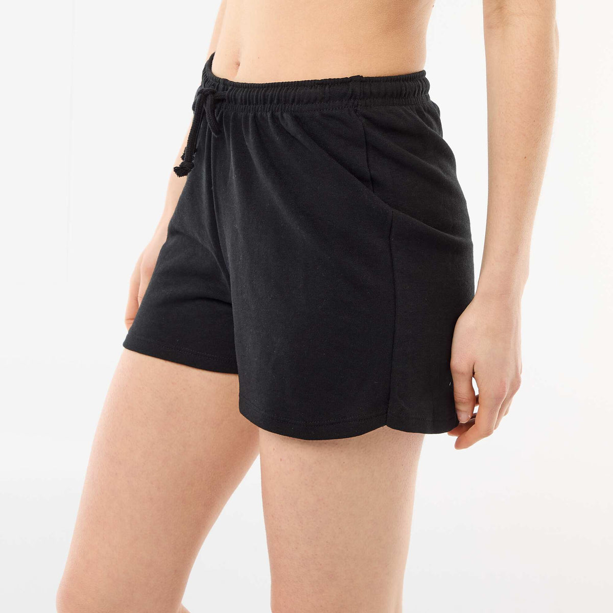 Pantalón corto en algodón liso con cordón NEGRO