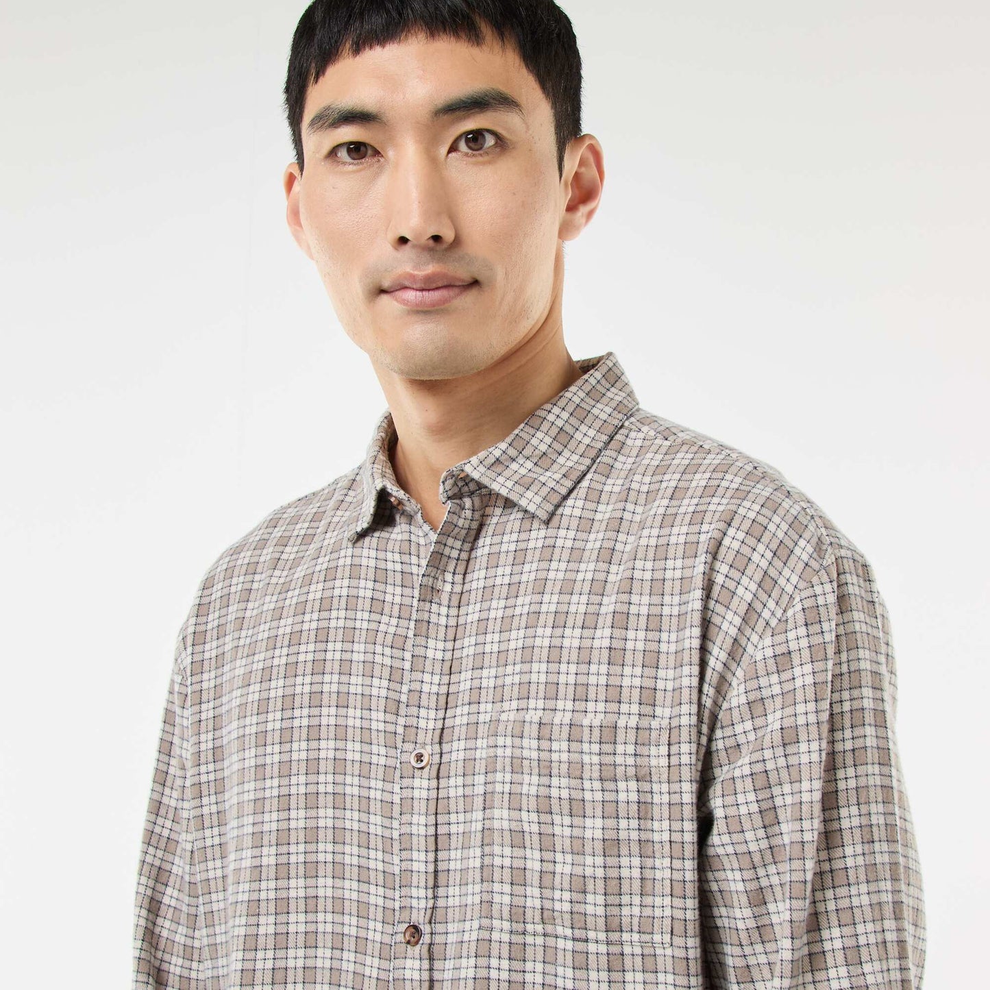 Camisa de cuadros de franela de algodón BEIGE