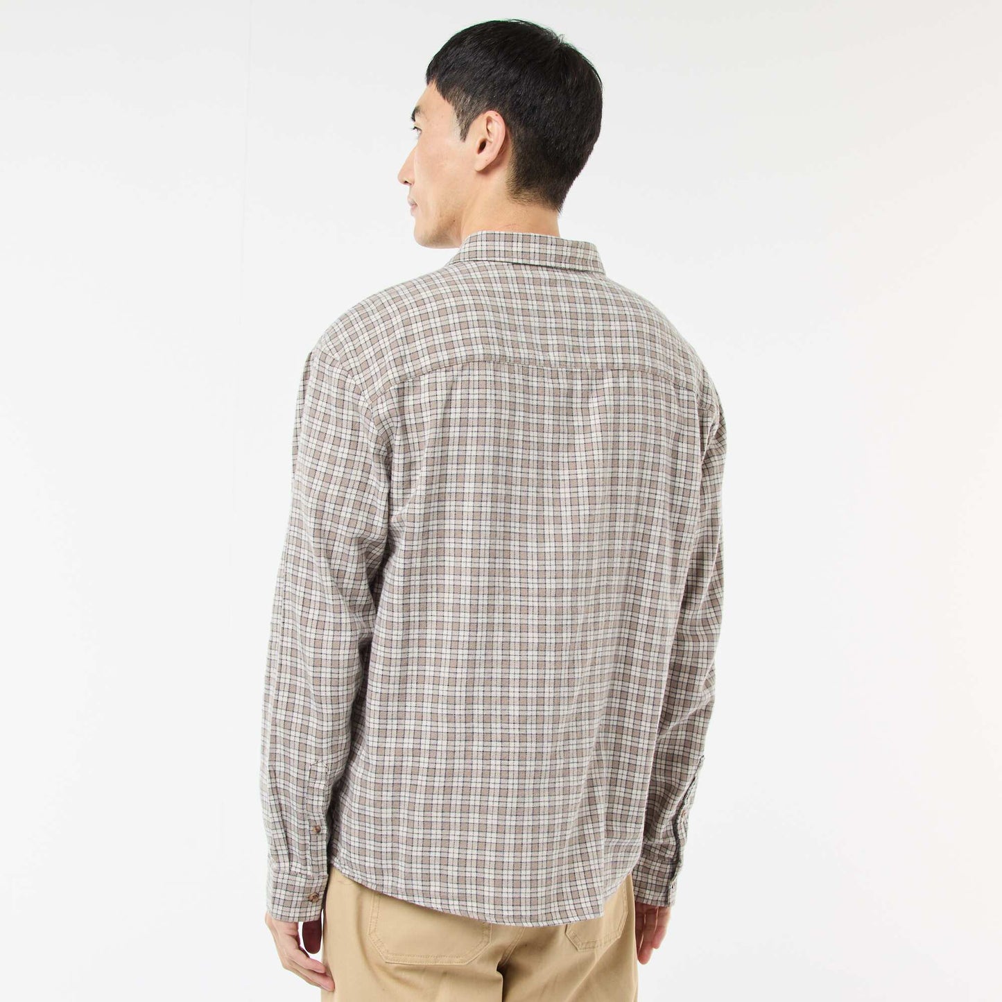 Camisa de cuadros de franela de algodón BEIGE