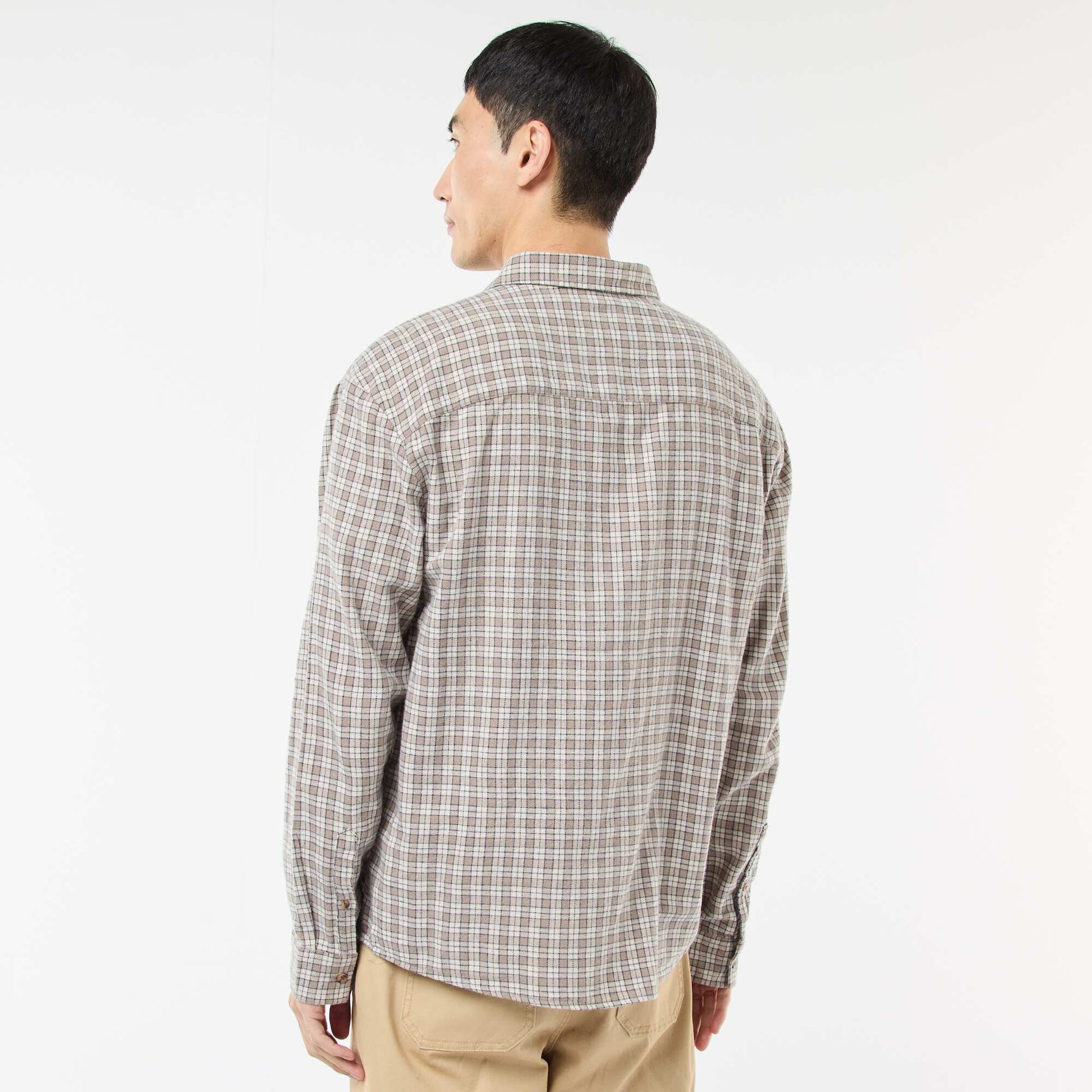 Camisa de cuadros de franela de algodón BEIGE