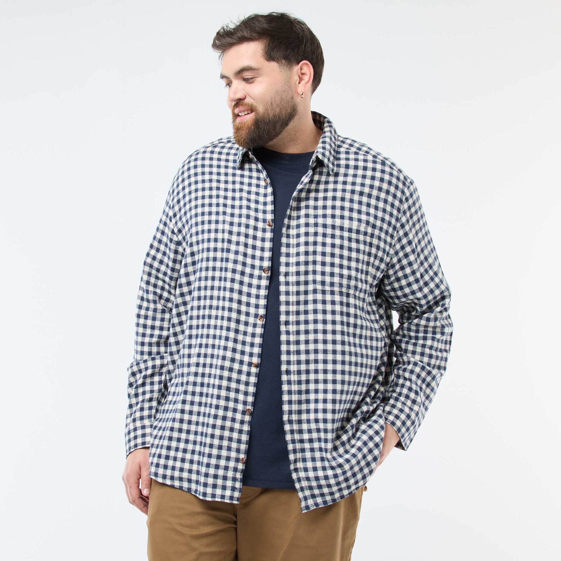 Camisa de cuadros de franela de algodón AZUL