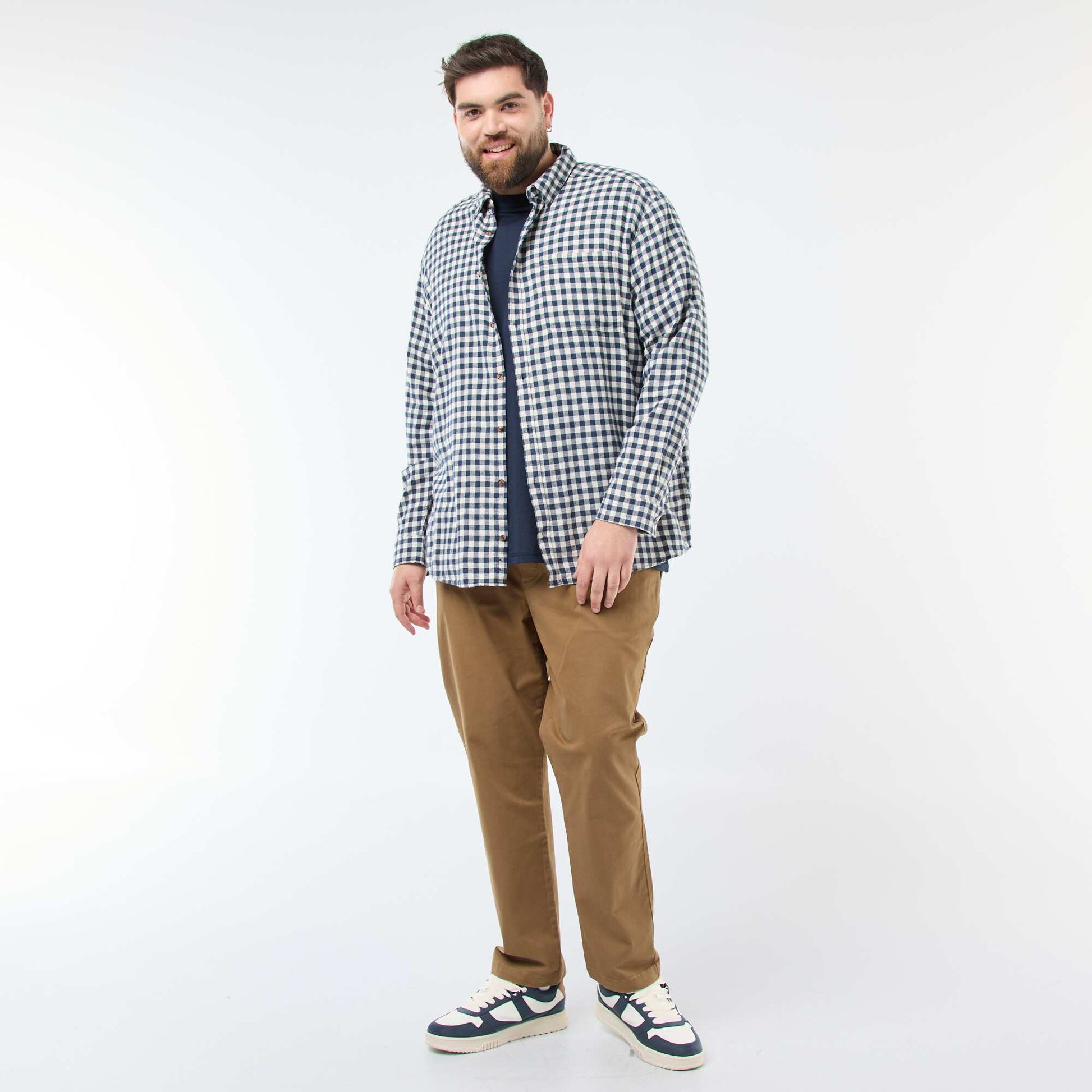 Camisa de cuadros de franela de algodón AZUL