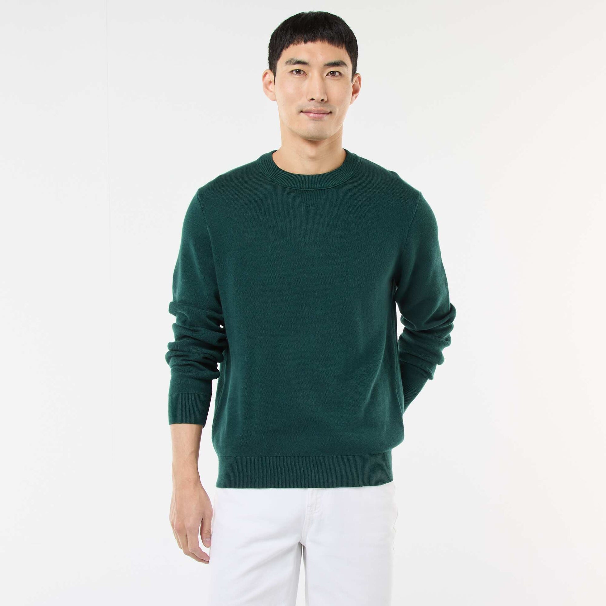 Sweater liso de cuello redondo VERDE