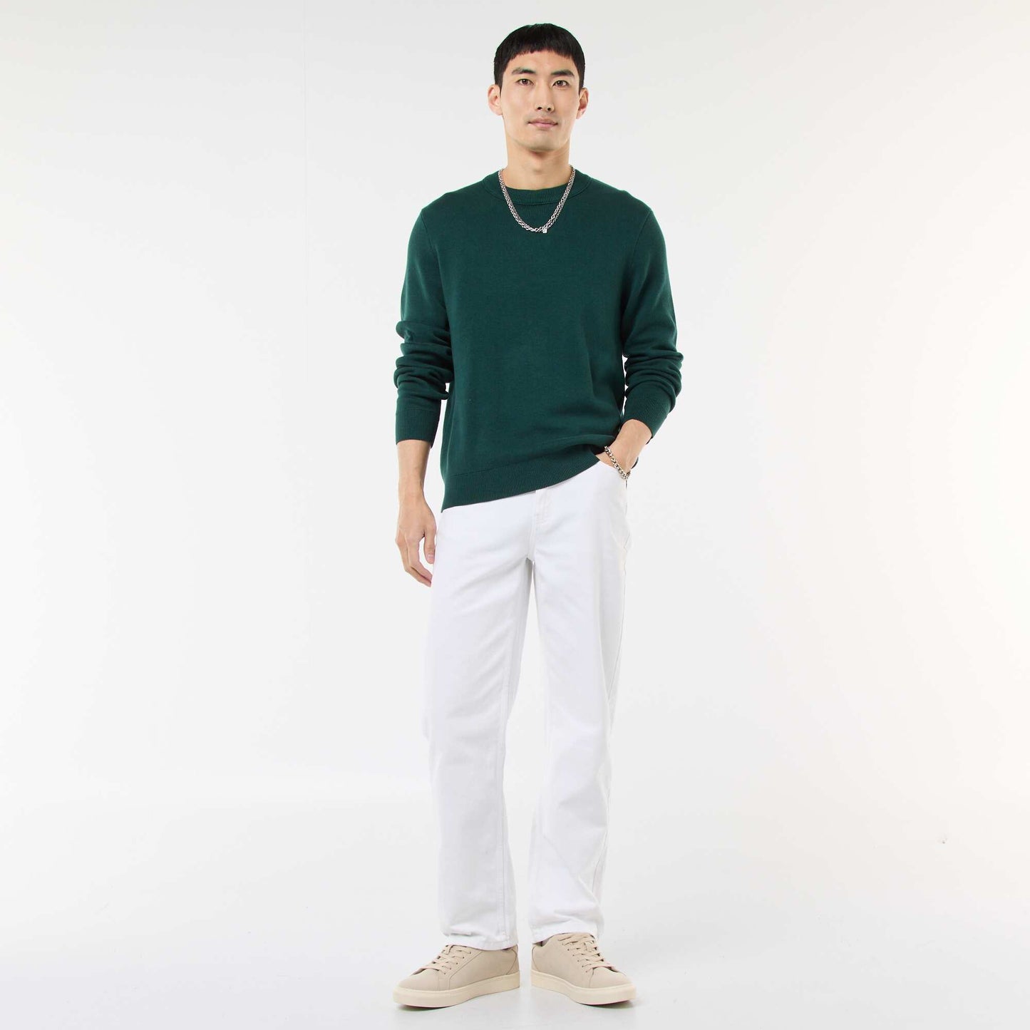 Sweater liso de cuello redondo VERDE