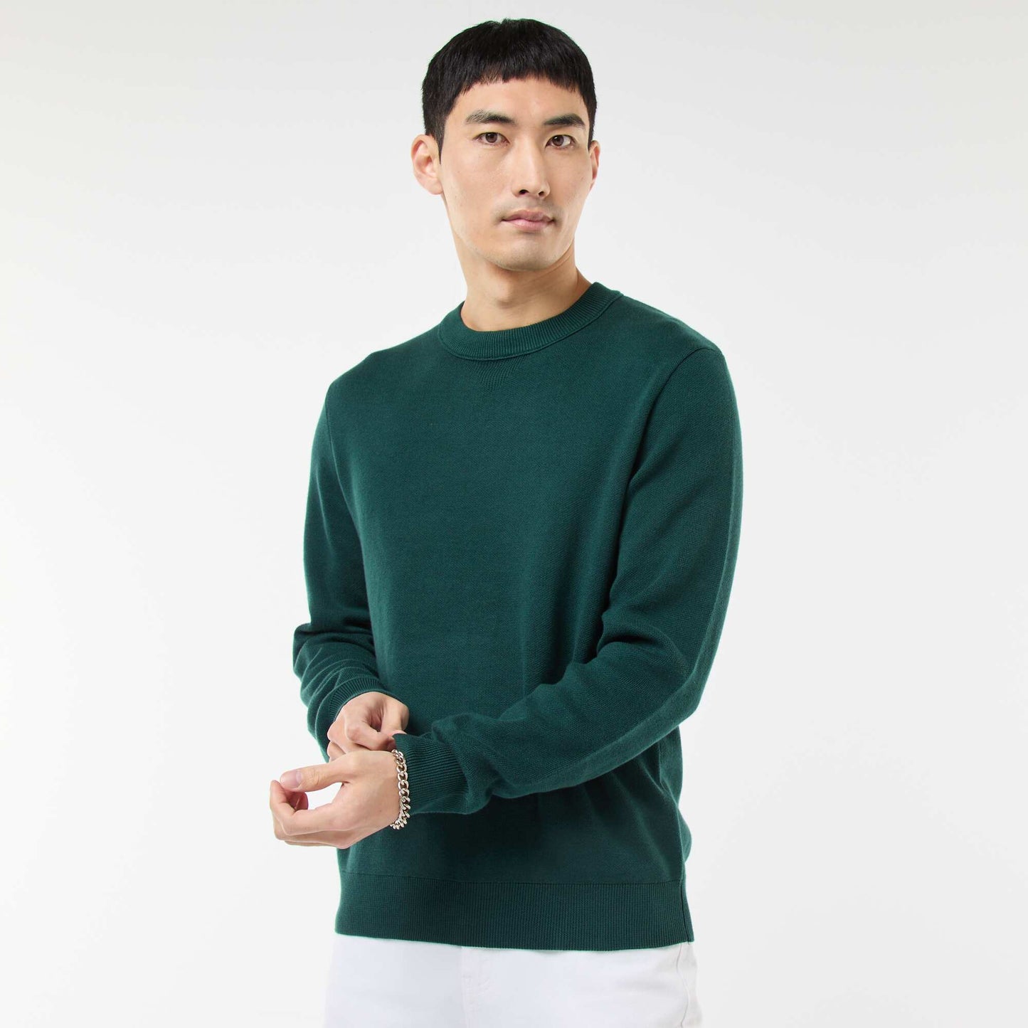 Sweater liso de cuello redondo VERDE