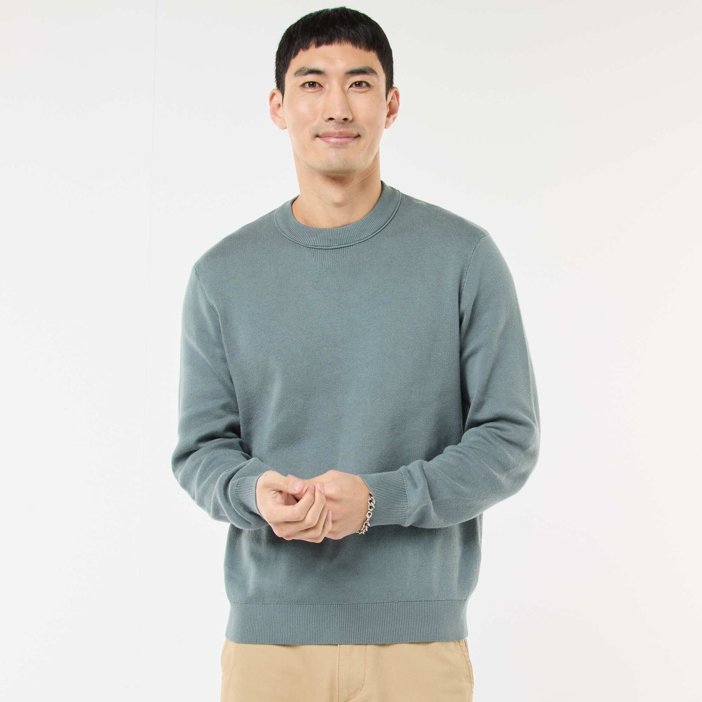 Sweater liso de cuello redondo AZUL
