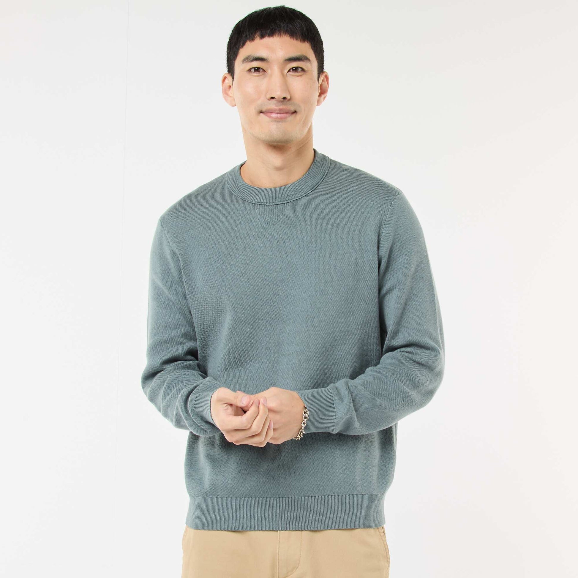 Sweater liso de cuello redondo AZUL
