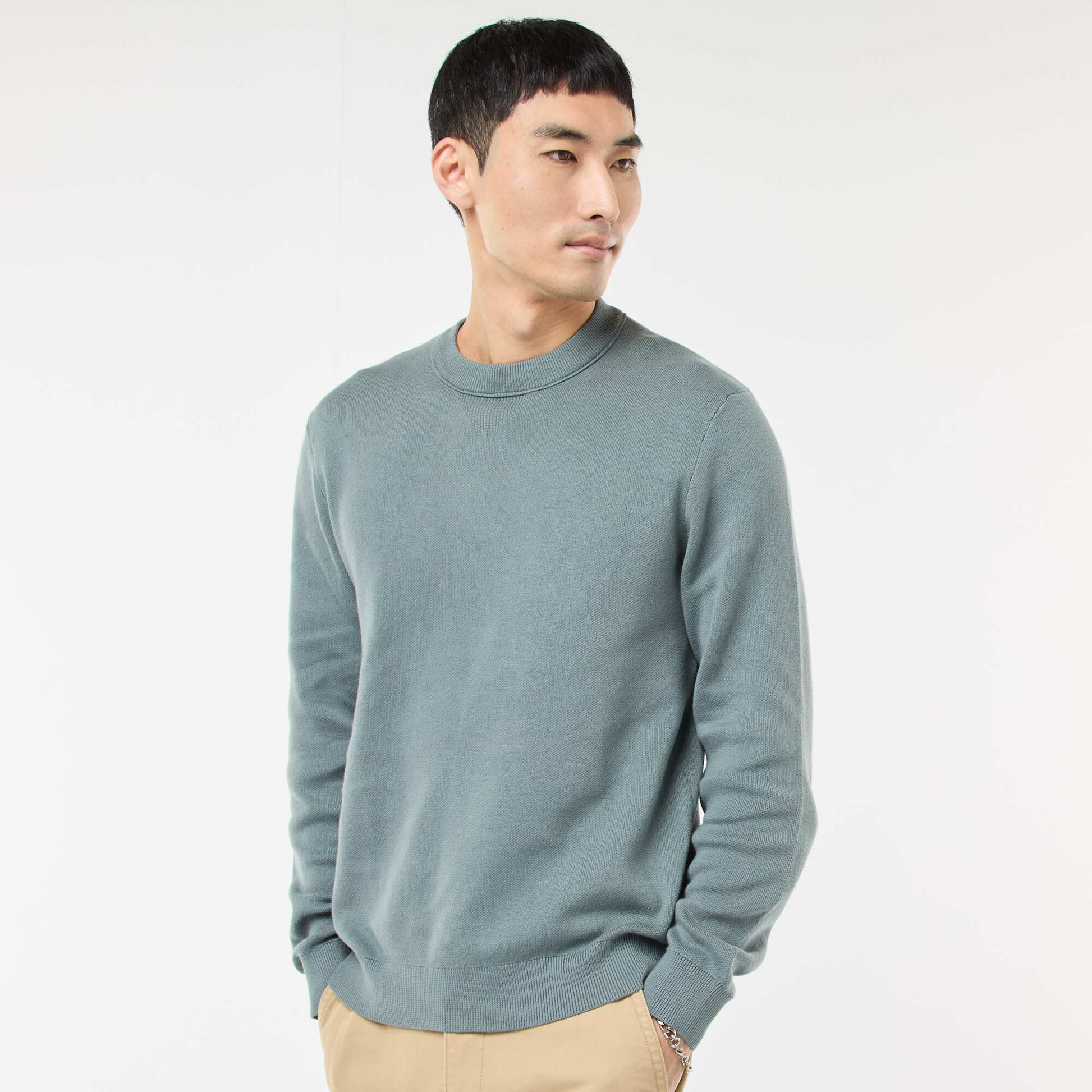 Sweater liso de cuello redondo AZUL