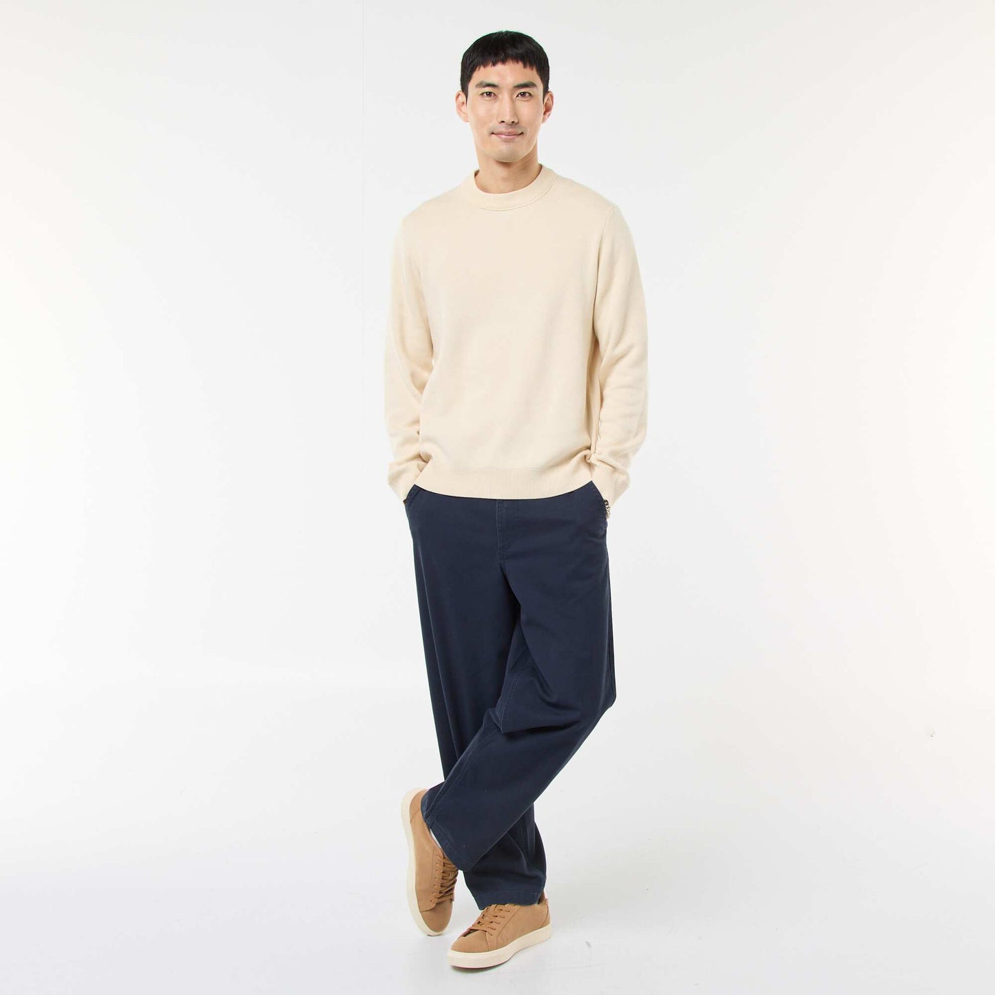 Sweater liso de cuello redondo BLANCO