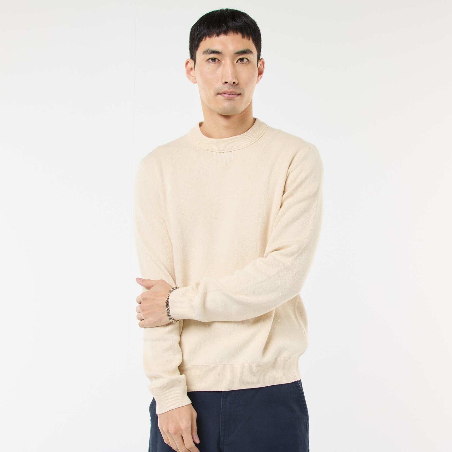 Sweater liso de cuello redondo BLANCO