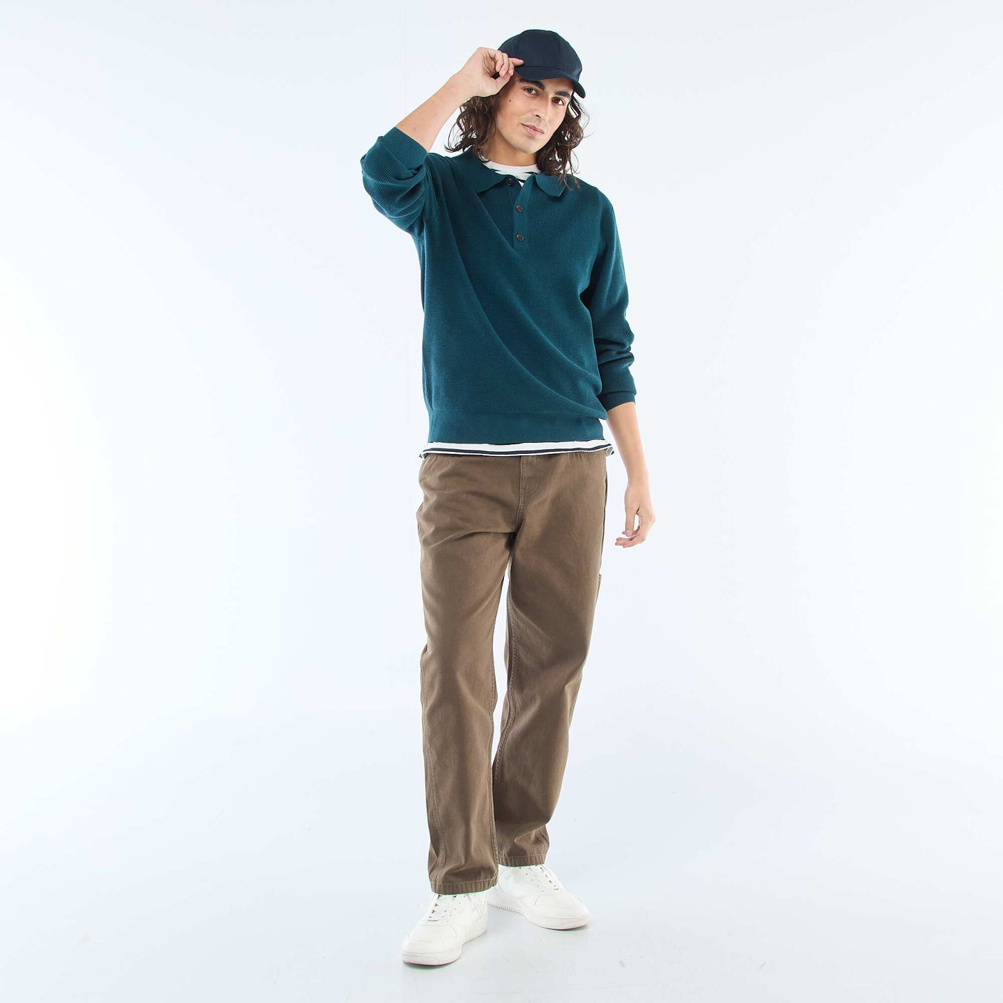 Sweater de punto gofrado con cuello remera AZUL