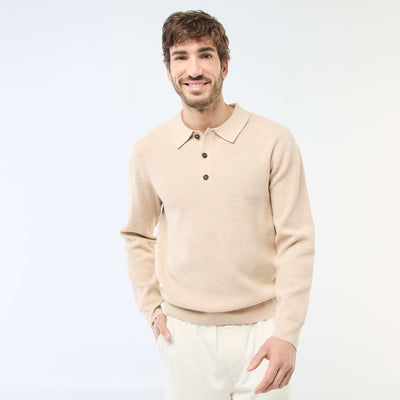 Sweater de punto gofrado con cuello remera BEIGE