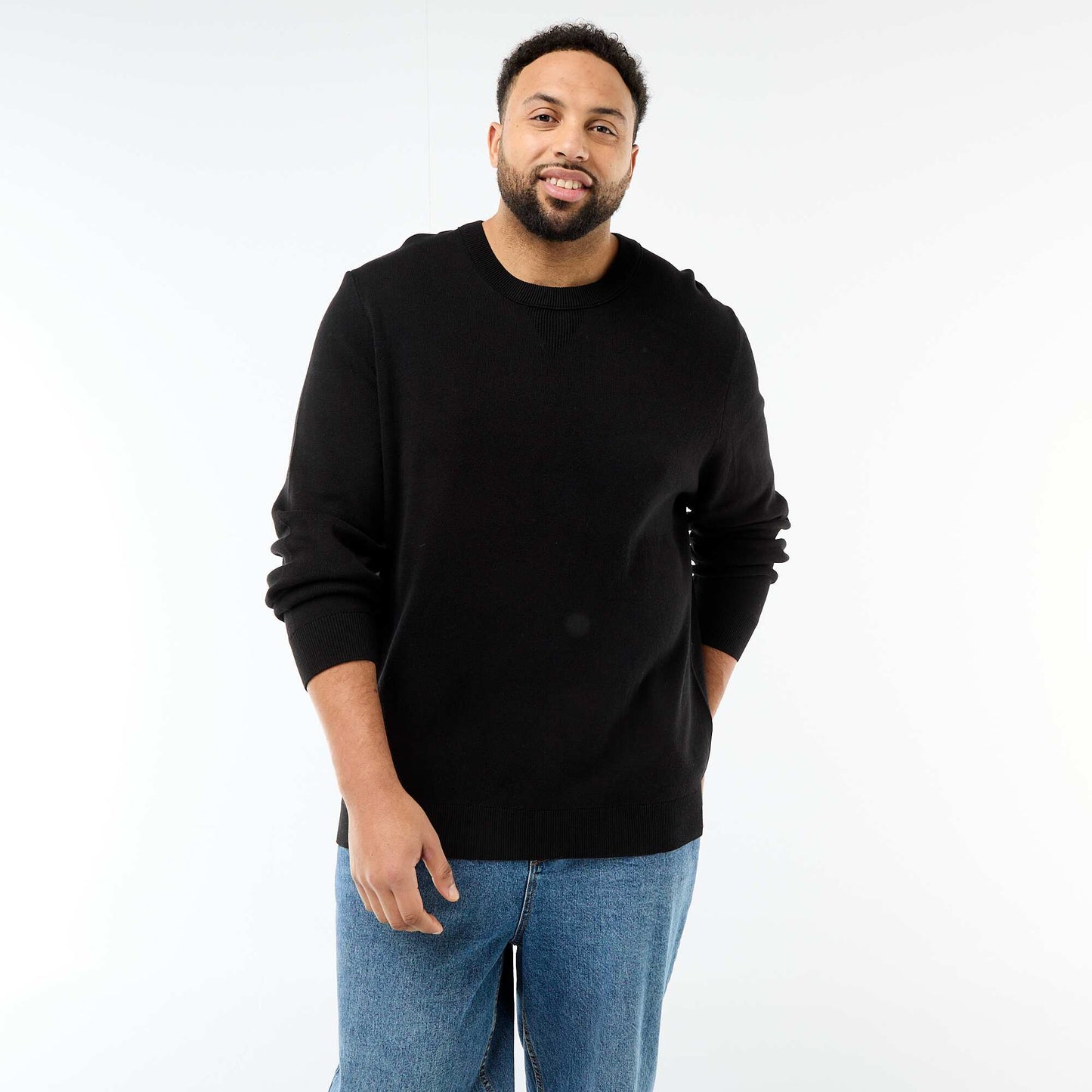 Sweater de punto con cuello redondo NEGRO