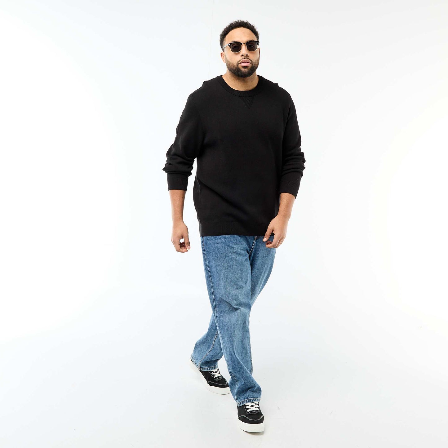 Sweater de punto con cuello redondo NEGRO