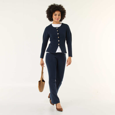 Pantalón ancho de punto liso AZUL
