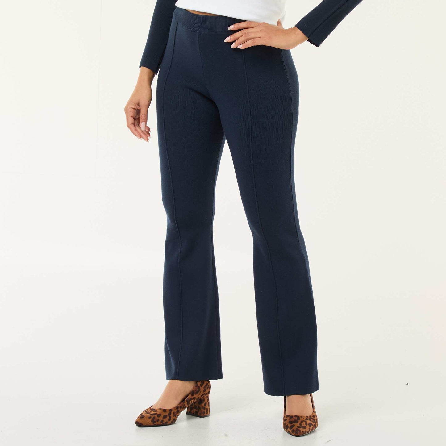 Pantalón ancho de punto liso AZUL