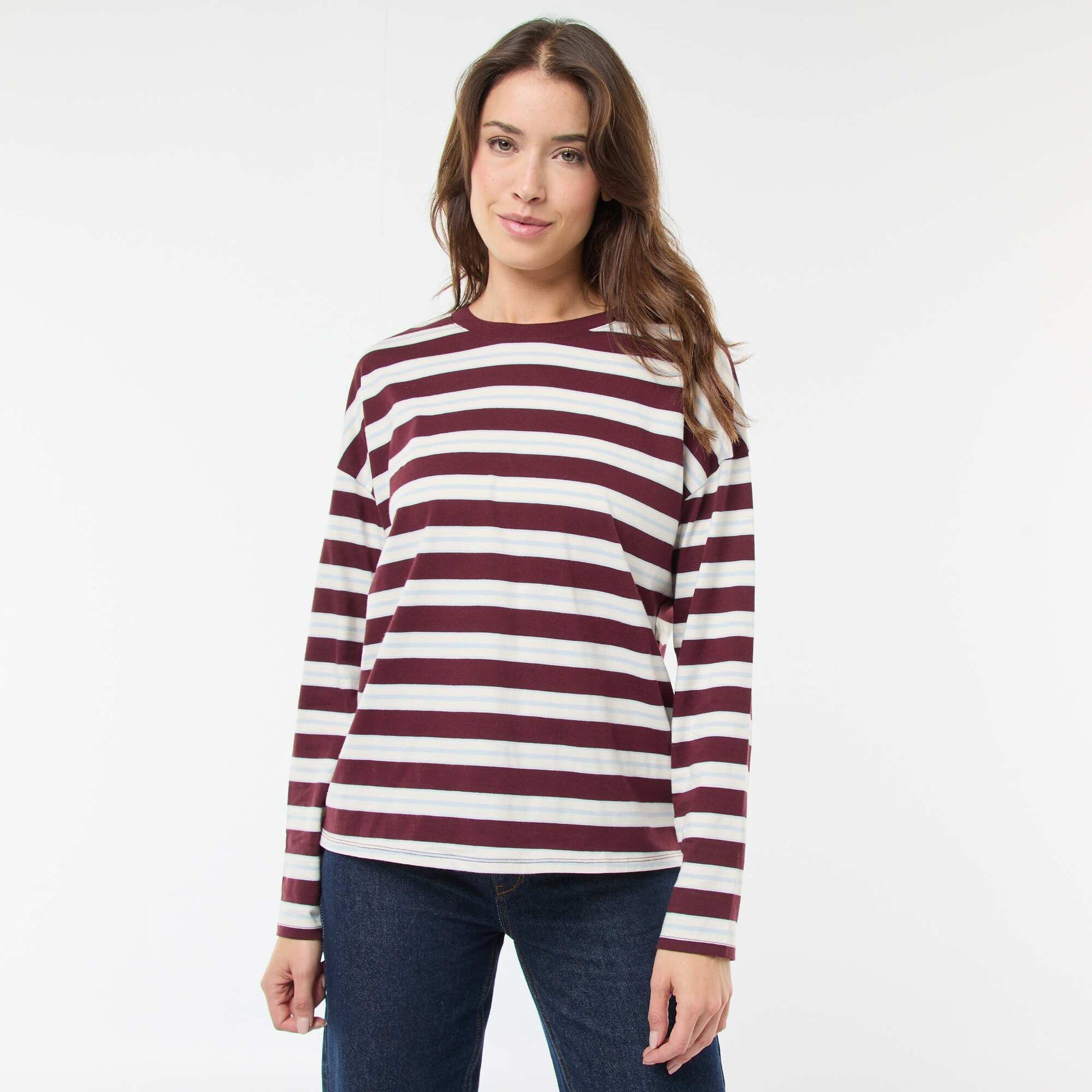 Camiseta de rayas tricolor en algodón ROJO