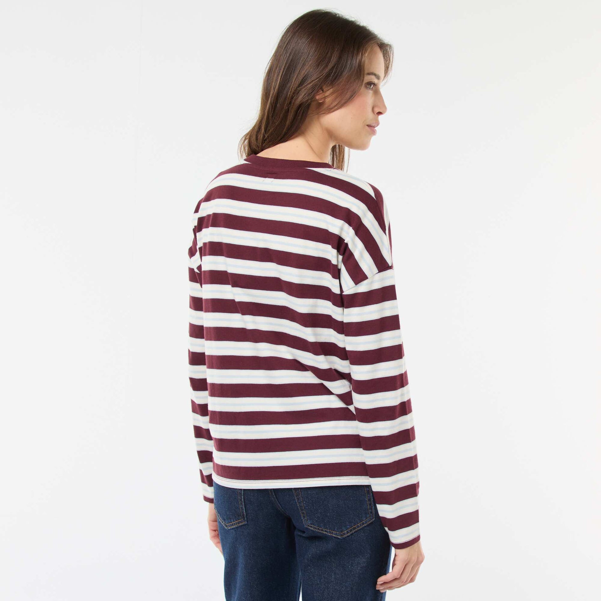 Camiseta de rayas tricolor en algodón ROJO