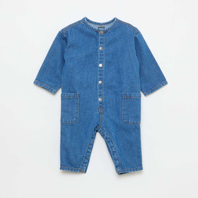 Mono jean con bolsillos de parche AZUL