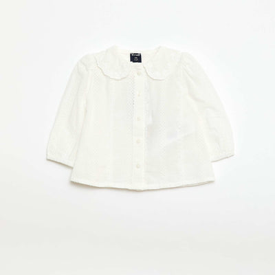 Blusa de gasa de algodón con bordados BLANCO
