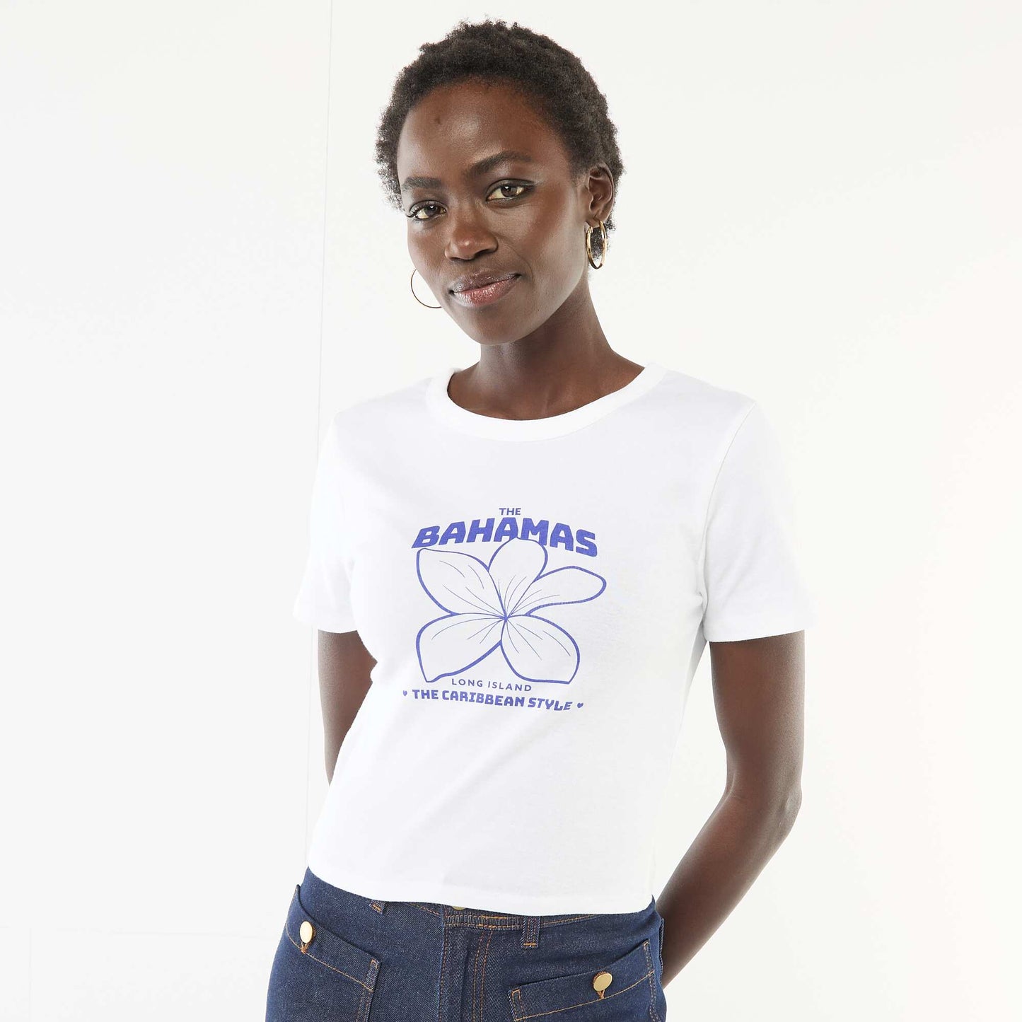 Camiseta estampada de manga corta con diseño BLANCO