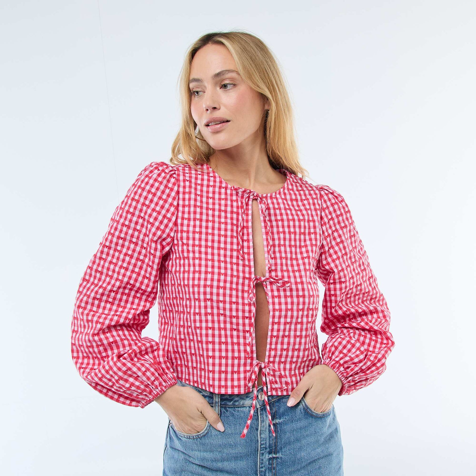 Blusa de cuadros vichy con lazos ROJO