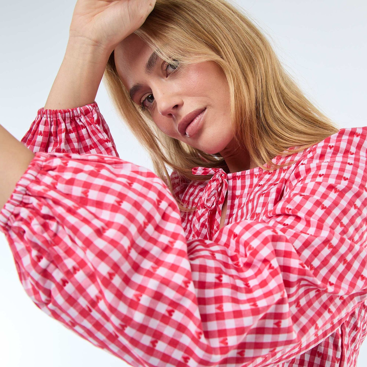 Blusa de cuadros vichy con lazos ROJO