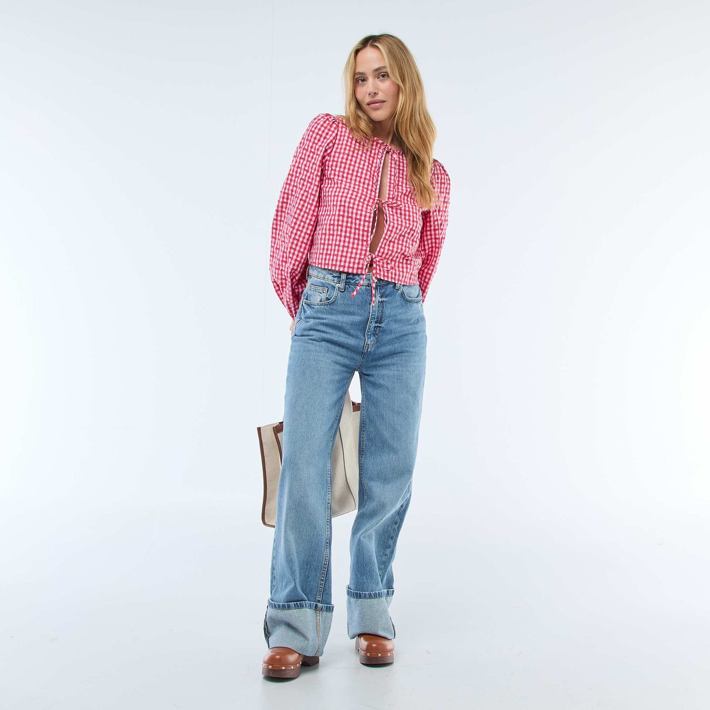 Blusa de cuadros vichy con lazos ROJO