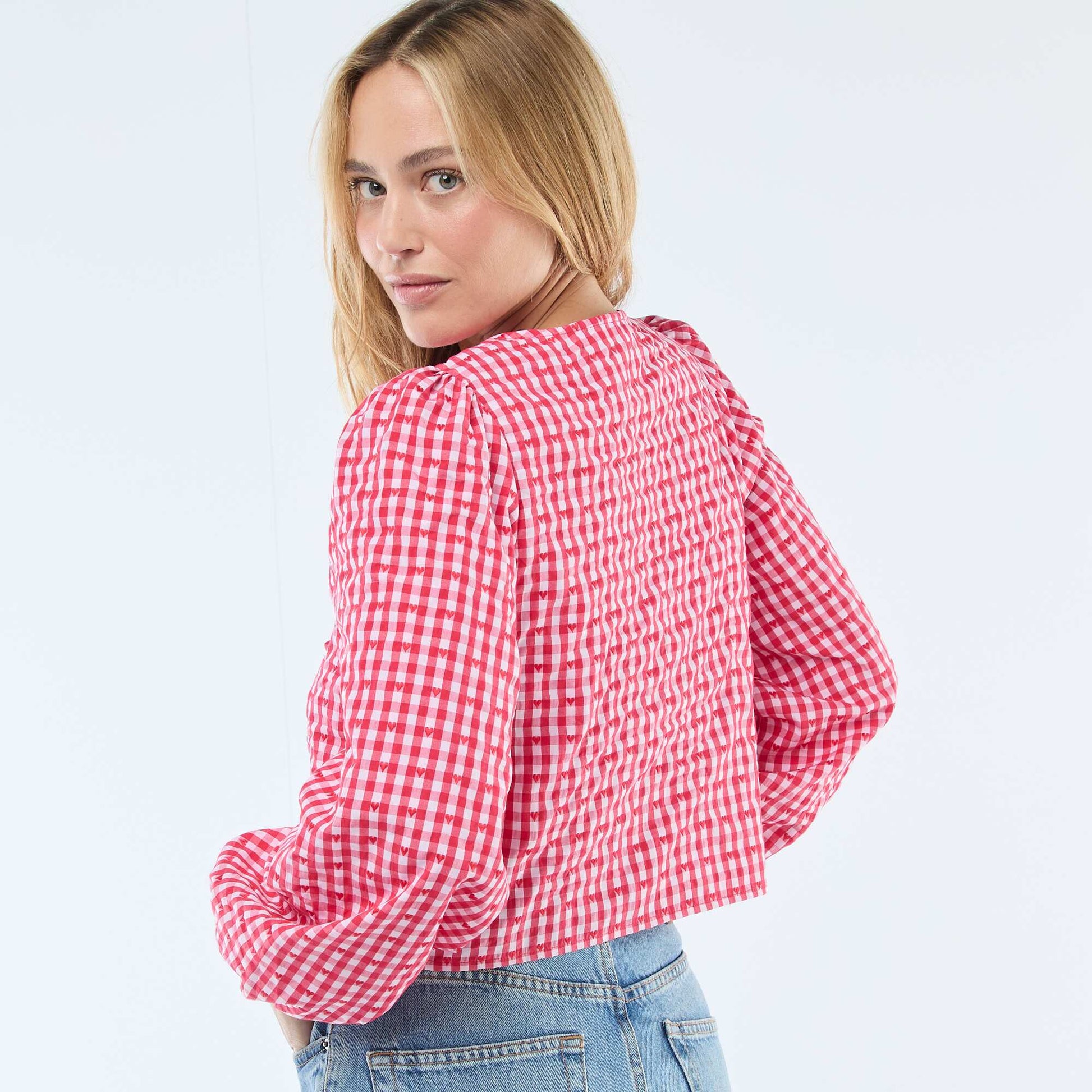 Blusa de cuadros vichy con lazos ROJO
