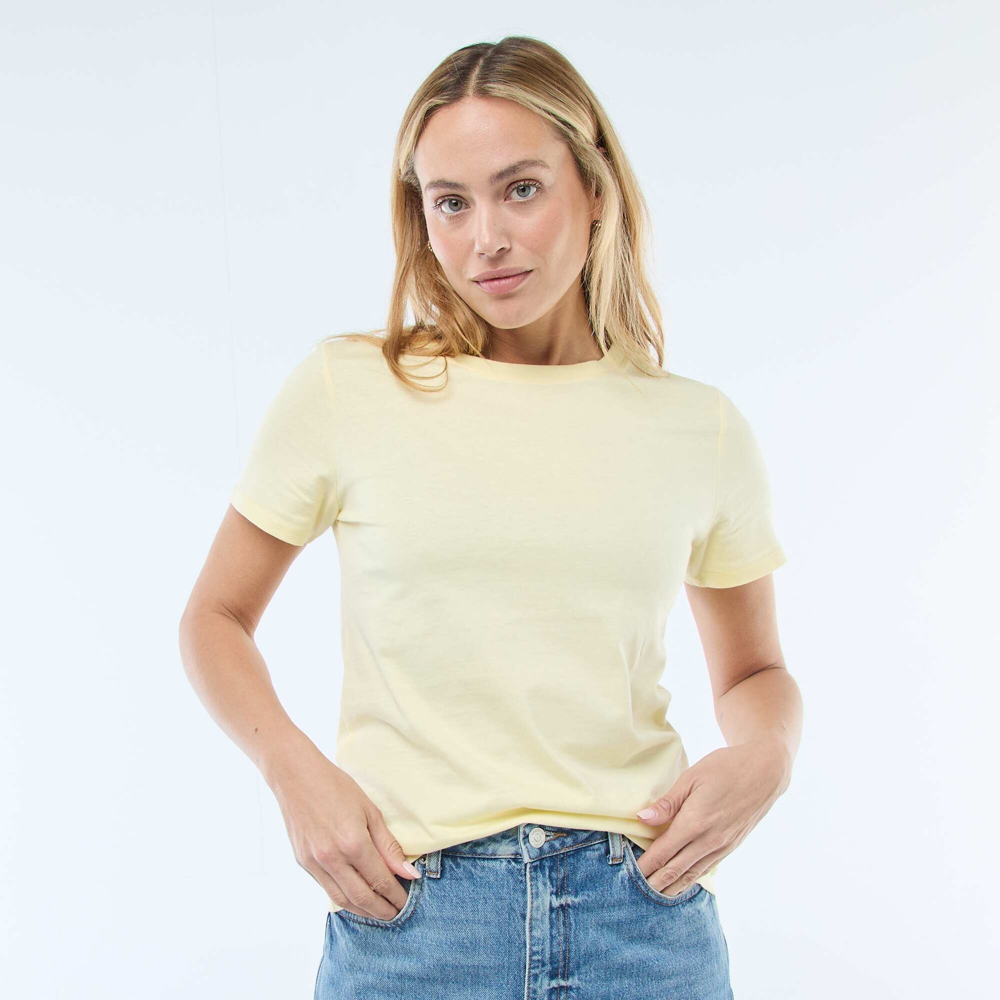 Camiseta de punto de manga corta AMARILLO