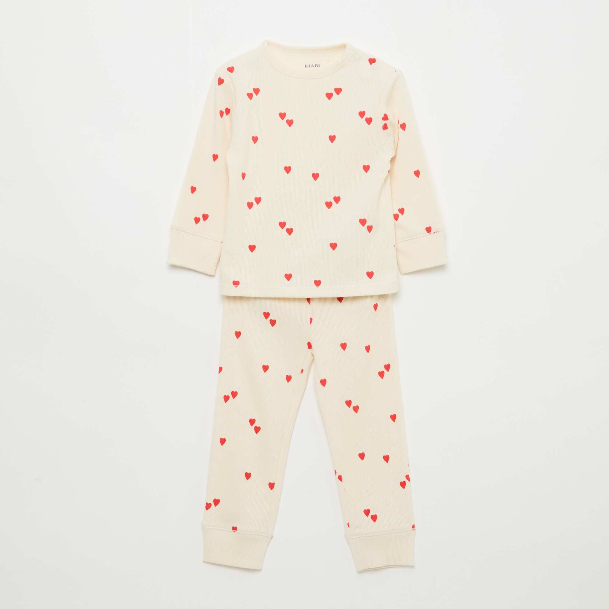 Conjunto de pijama de algodón de canalé - 2 piezas BLANCO