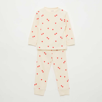 Conjunto de pijama de algodón de canalé - 2 piezas BLANCO