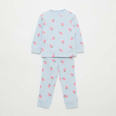 Conjunto de pijama de algodón de canalé - 2 piezas AZUL