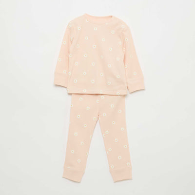 Conjunto de pijama de algodón de canalé - 2 piezas ROSA
