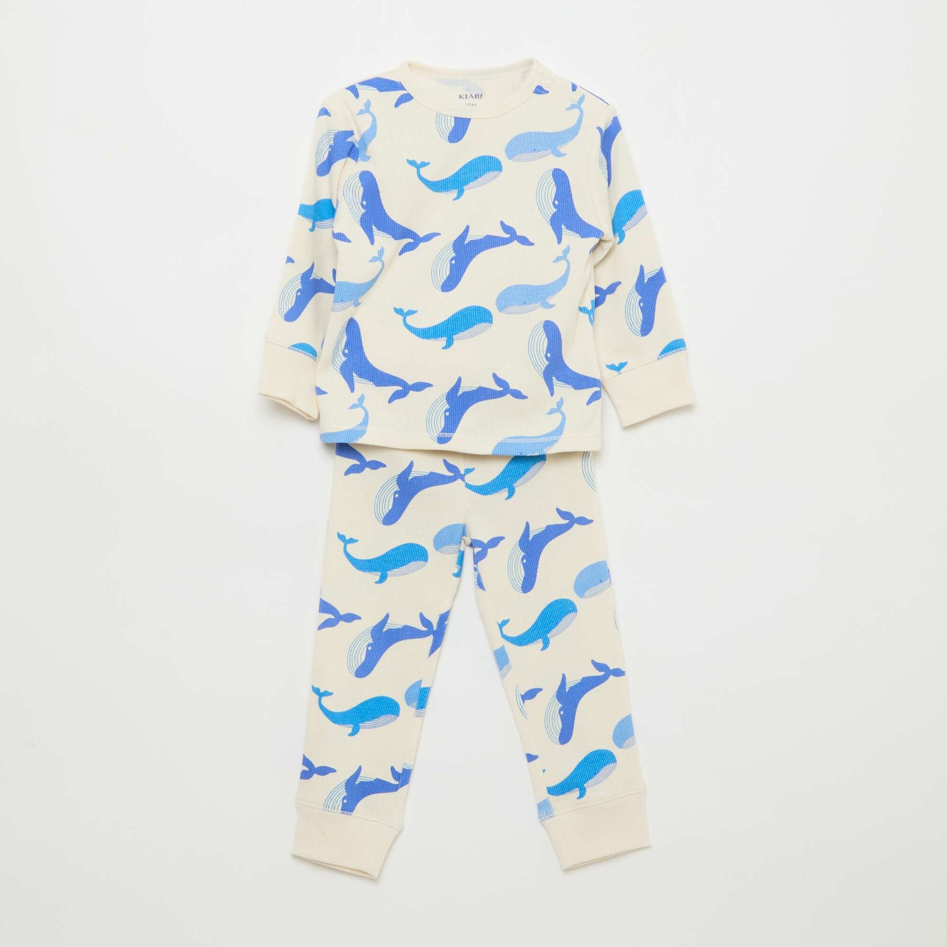 Conjunto de pijama de algodón de canalé - 2 piezas BLANCO