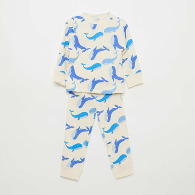 Conjunto de pijama de algodón de canalé - 2 piezas BLANCO