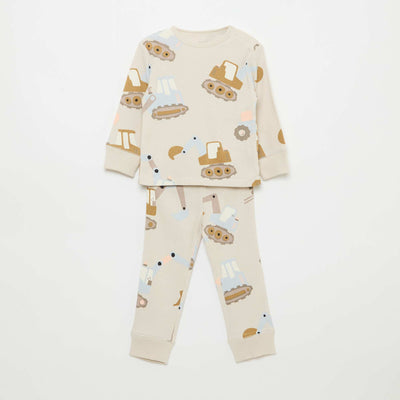 Conjunto de pijama de algodón de canalé - 2 piezas GRIS