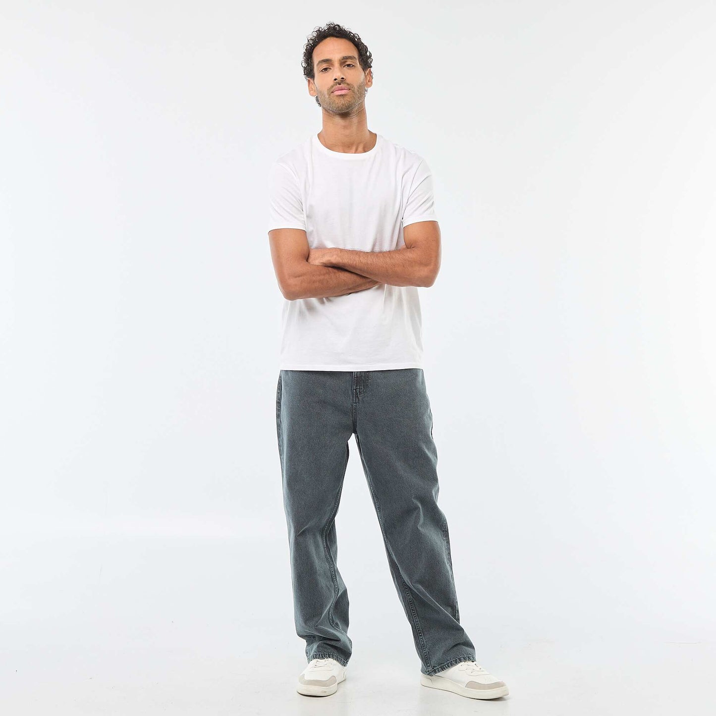 Pantalón baggy liso de twill AZUL