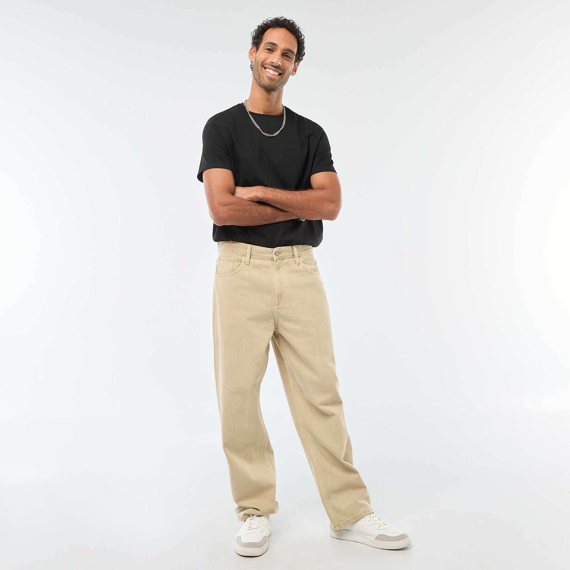 Pantalón baggy liso de twill BEIGE